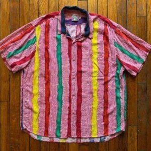Rare VTG 80s 90s‎ JAMS World Abstract Pattern Melted Crayon Hawaiian Shirt XL
